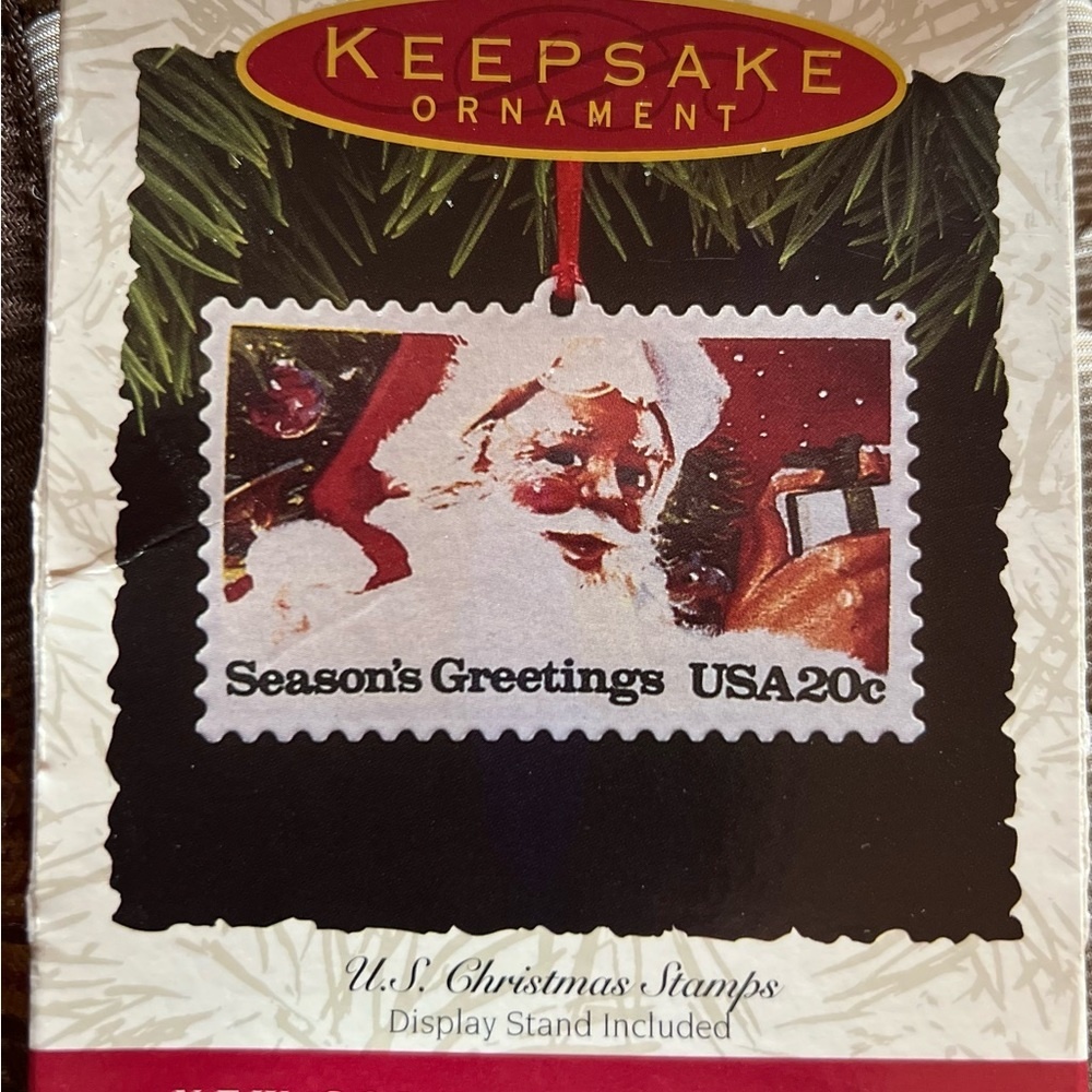 Vintage HALLMARK KEEPSAKE
'93 U.S. Christmas Stamps Santa Claus Metal Ornament